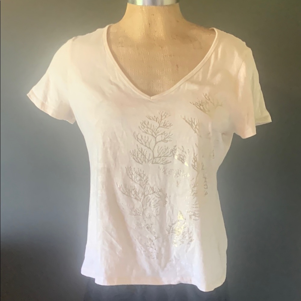 Ralph Lauren Cream Fitted Short   Sleeve Tee w/Design XL